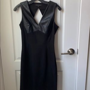 Black mini dress with faux leather detail